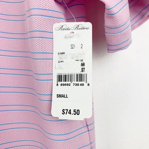 BROOK BROTHERS Pink Blue Striped Polo Shirt S NEW - Picture 8 of 9